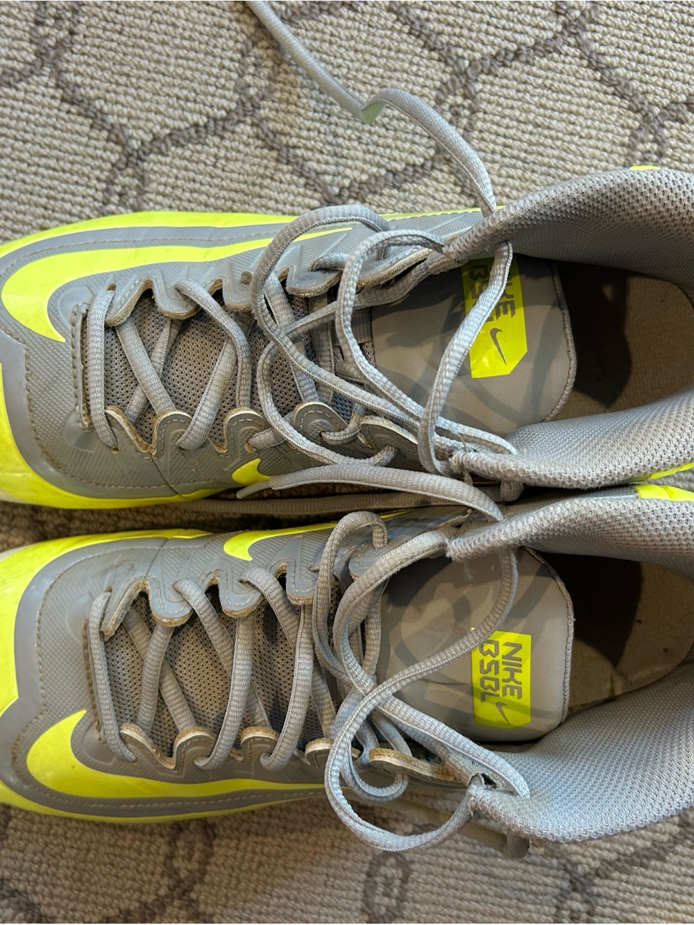 Nike Gray and Neon Yellow Baseball Cleats